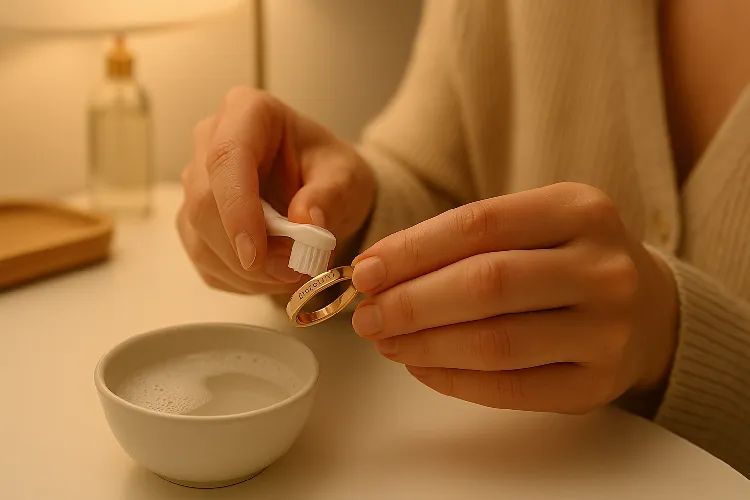 Cleaning the ring with a soft toothbrush Cleaning the ring with a soft toothbrush