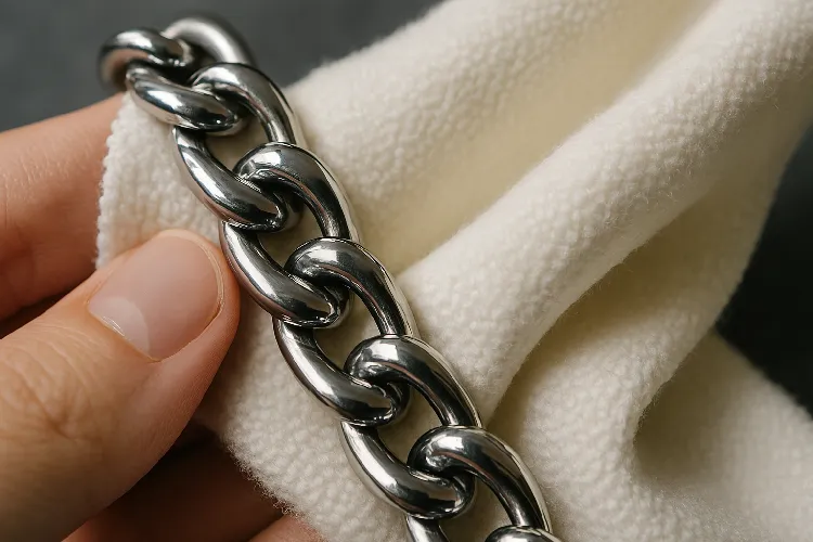 Clean stainless steel cable chains with a soft cloth Clean stainless steel cable chains with a soft cloth
