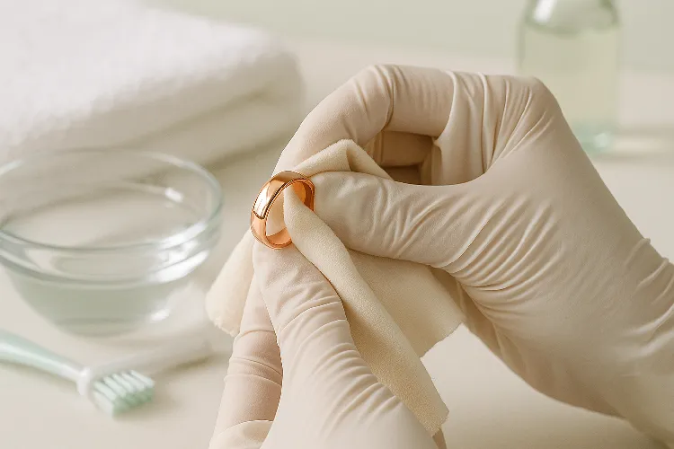 Cleaning rose gold ring with cloth Cleaning rose gold ring with cloth