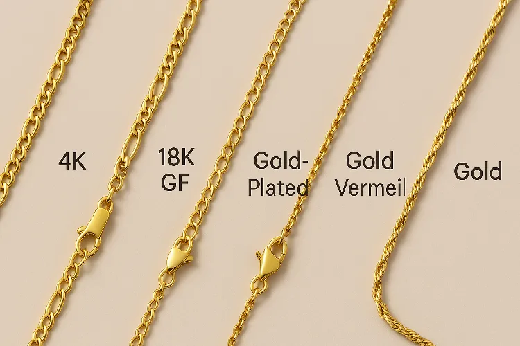 A comparison of various types of gold jewelry A comparison of various types of gold jewelry