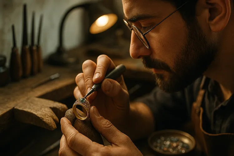 The artisans are dedicated to making jewelry rings, showcasing their exquisite craftsmanship. The artisans are dedicated to making jewelry rings, showcasing their exquisite craftsmanship.