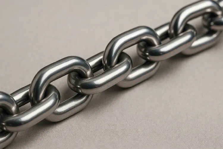 Close-up of durable stainless steel cable chain with a sleek design Close-up of durable stainless steel cable chain with a sleek design