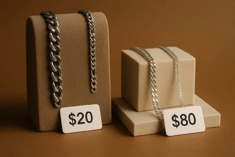 Price comparison between stainless steel and sterling silver chains Price comparison between stainless steel and sterling silver chains