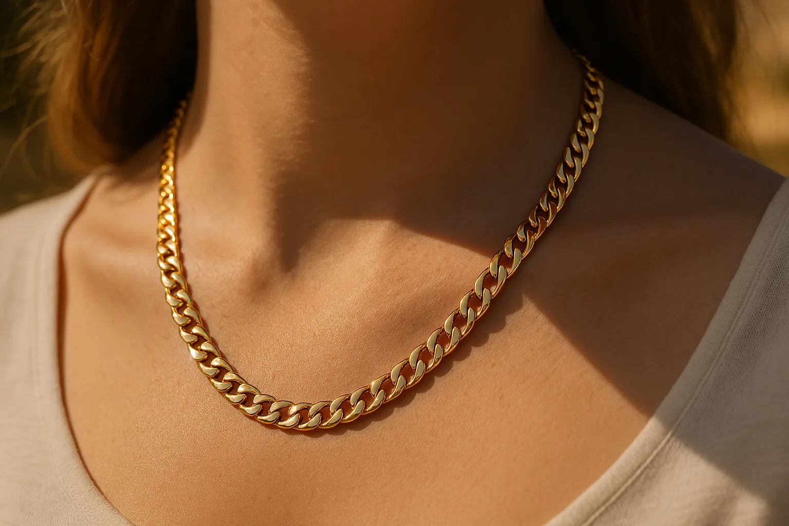 Gold chunky chain necklace, stylish and elegant