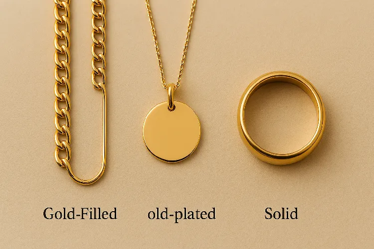 Gold-plated, gold-covered and pure gold jewelry comparison. Gold-plated, gold-covered and pure gold jewelry comparison.
