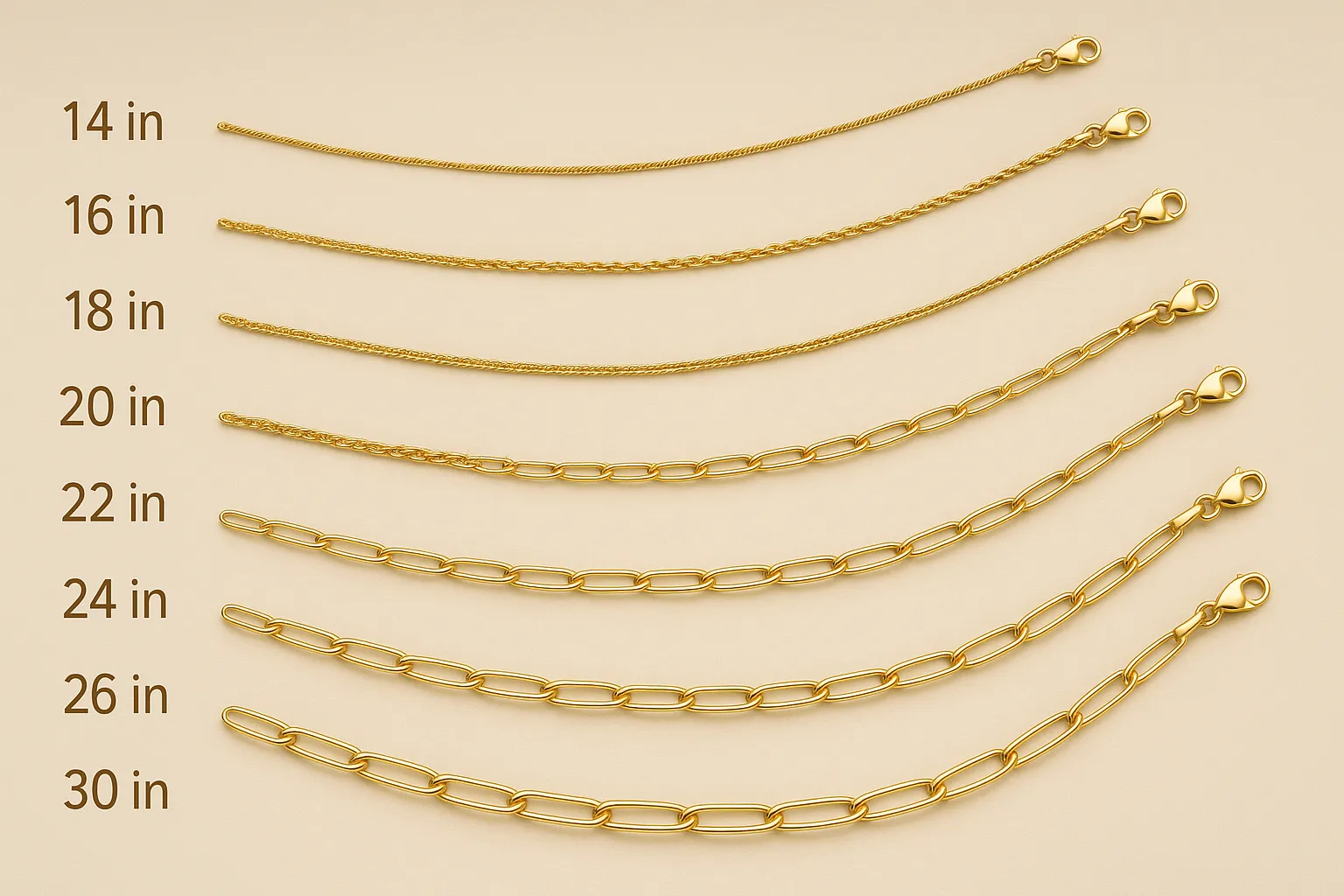 Necklaces of various lengths are on display, suitable for all head shapes