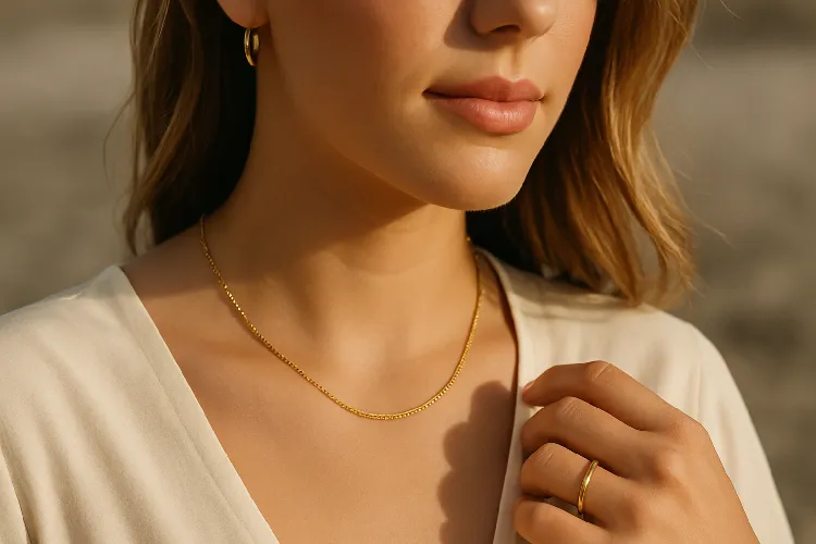 Wear the short necklace tightly around the neck Wear the short necklace tightly around the neck