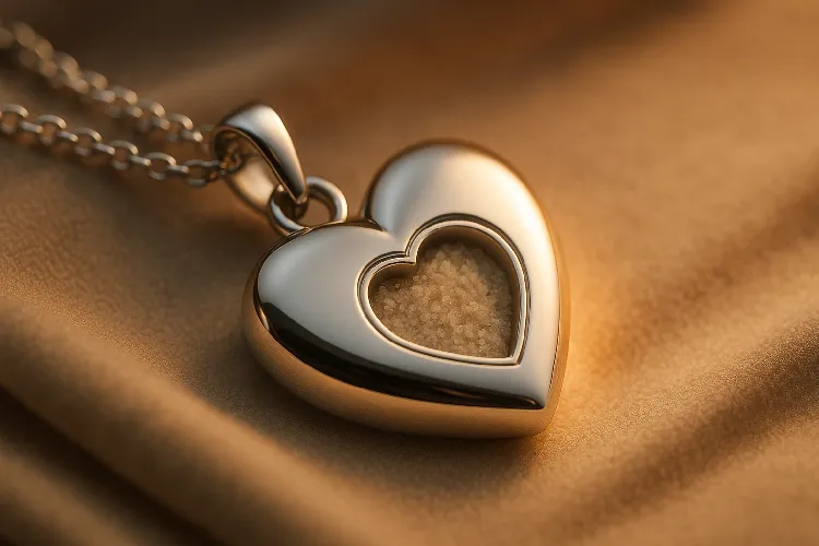 Ashes jewelry pendant with compartment for ashes.