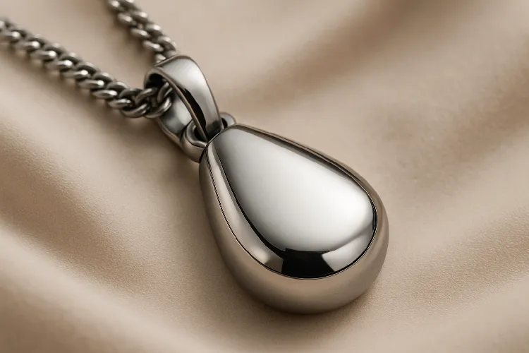 Durable stainless steel memorial pendant with polished surface.