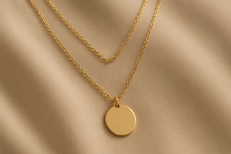 Gold cable chain necklace with pendant. Gold cable chain necklace with pendant.