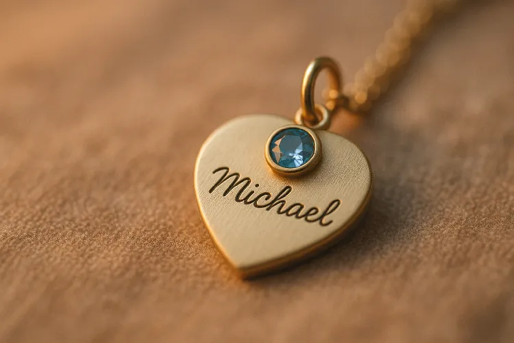 Memorial jewelry with personalized engraving and birthstone.