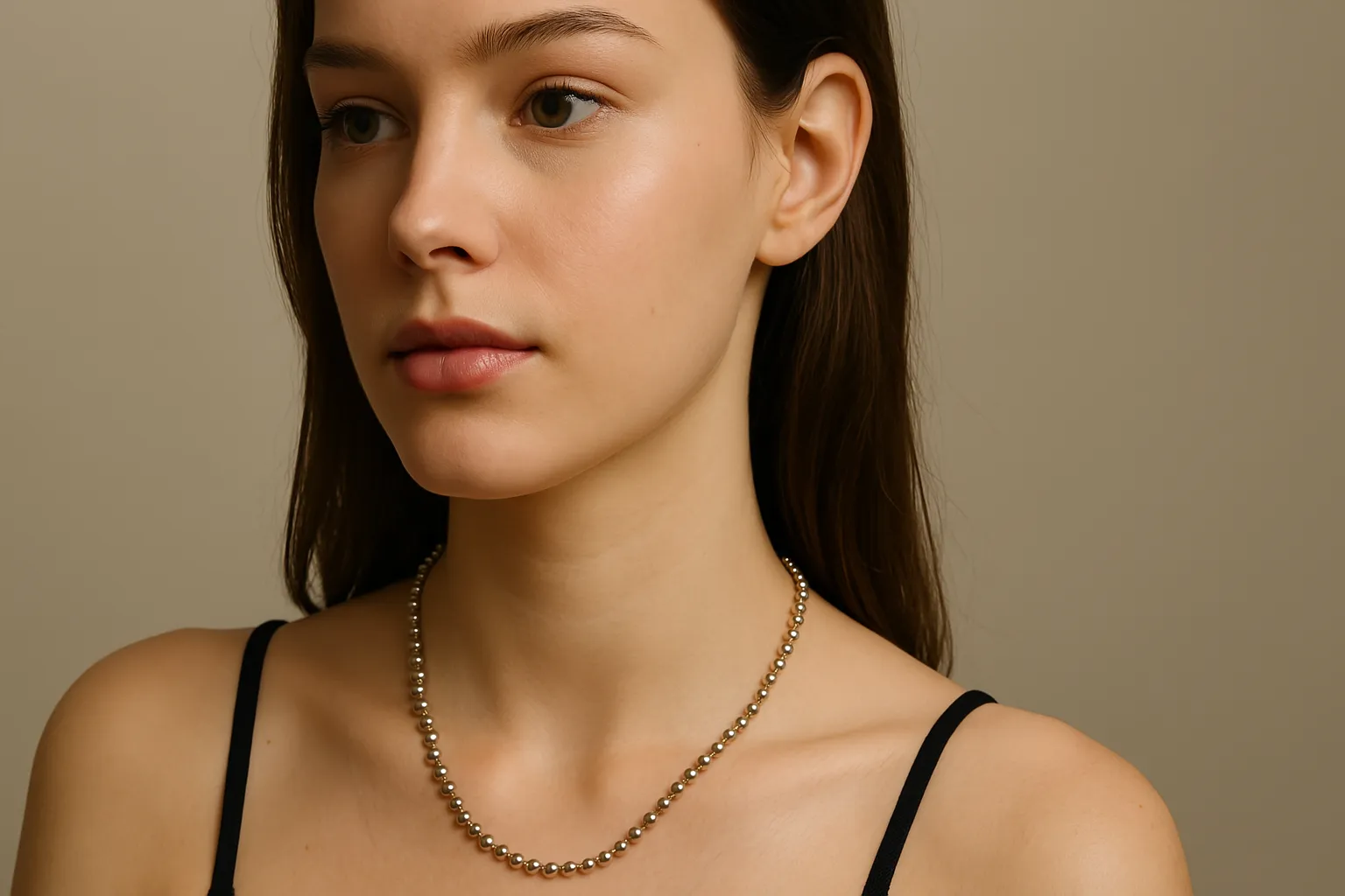 Women wear silver bead chain to show simple fashion.