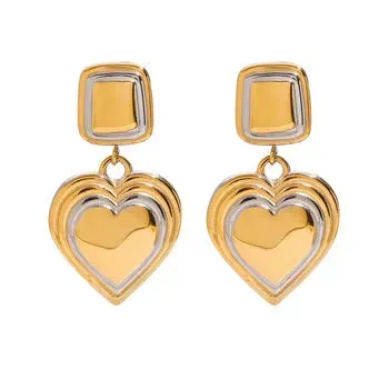 Gold and silver heart titanium drop earrings