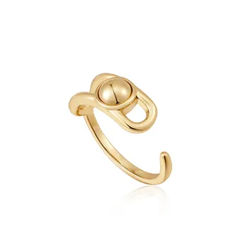 Gold open ring with decorative screw design