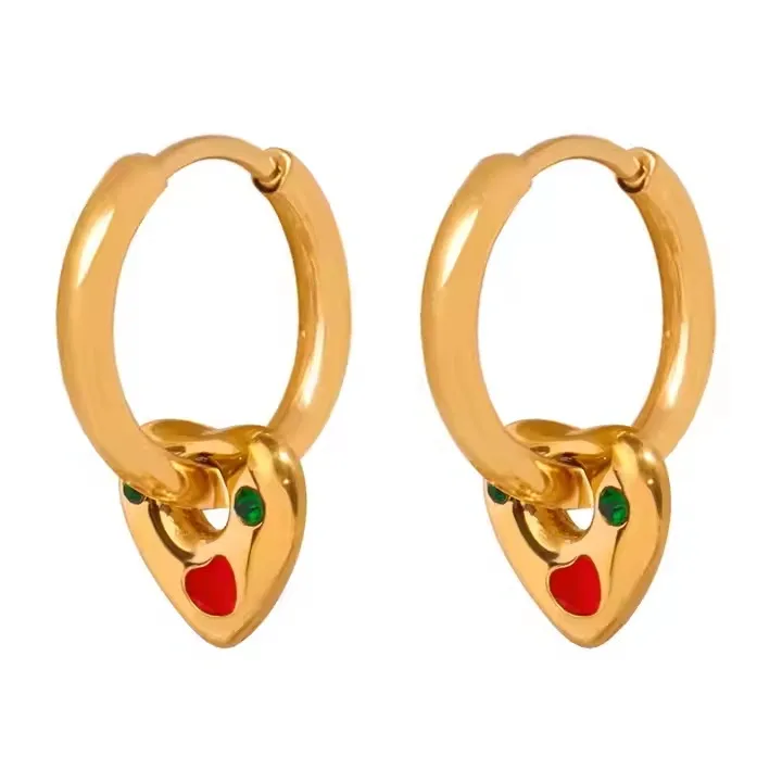 Gold titanium earrings with interlocking crystal studded loops