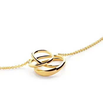 Interlocking gold plated silver rings on a delicate chain
