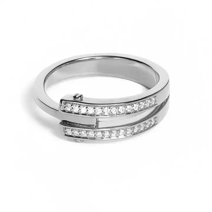 Silver ring with a double row of small diamonds