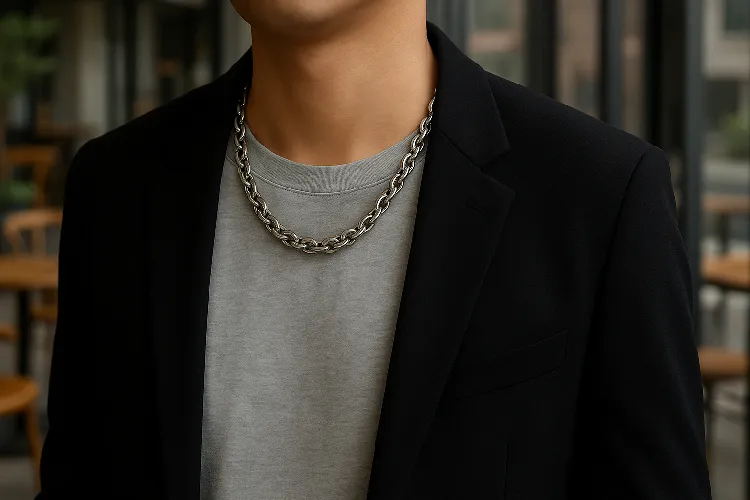 Stainless steel rolo chain paired with minimalist fashion Stainless steel rolo chain paired with minimalist fashion
