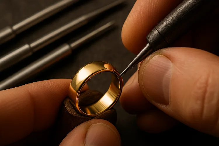 Engraving a personalized gold ring with intricate details Engraving a personalized gold ring with intricate details