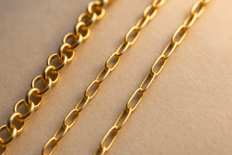 Comparison of rolo chain and cable chain, showcasing link styles. Comparison of rolo chain and cable chain, showcasing link styles.