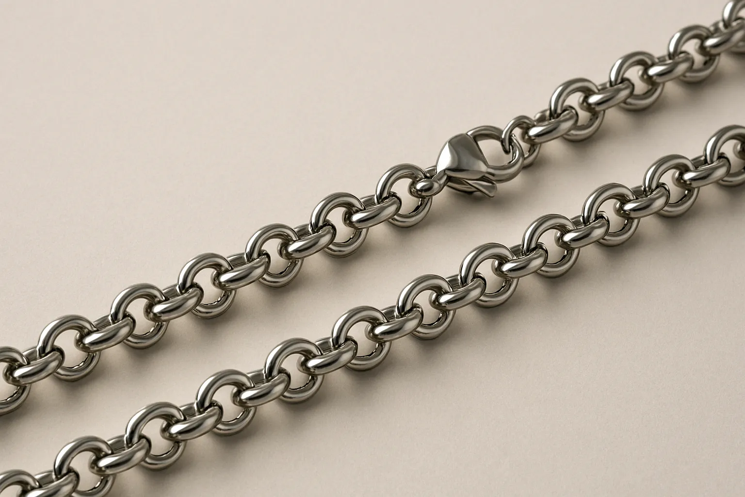 Elegant stainless steel rolo chain showcasing its durability and shine.