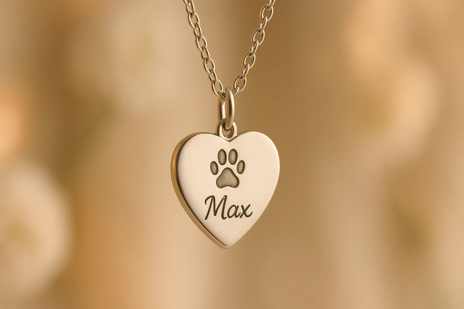 Personalized pet memorial jewelry with paw print engraving.