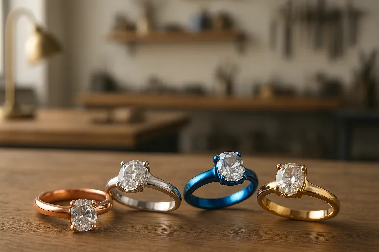 Display of jewelry in various electroplated colors Display of jewelry in various electroplated colors