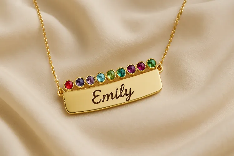 Personalized necklace with birthstones and engraving, perfect for meaningful designs Personalized necklace with birthstones and engraving, perfect for meaningful designs