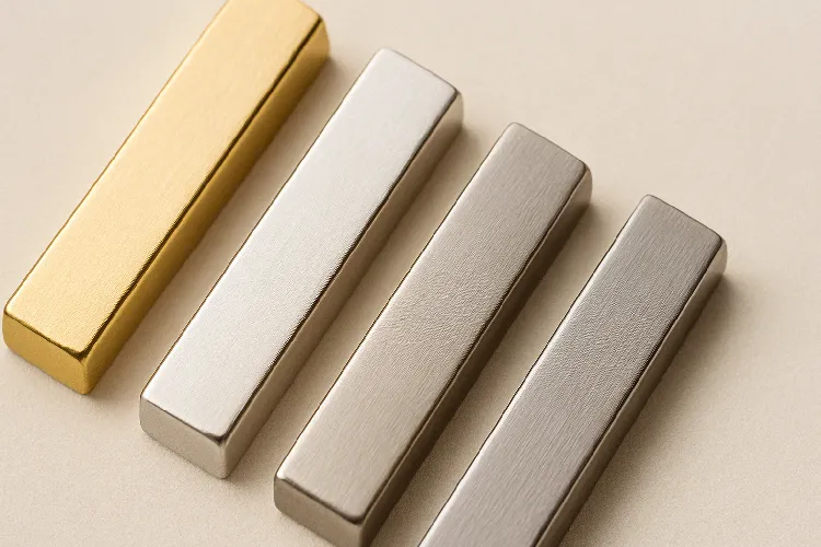 Variety of metal samples including gold, silver, and platinum for custom jewelry Variety of metal samples including gold, silver, and platinum for custom jewelry