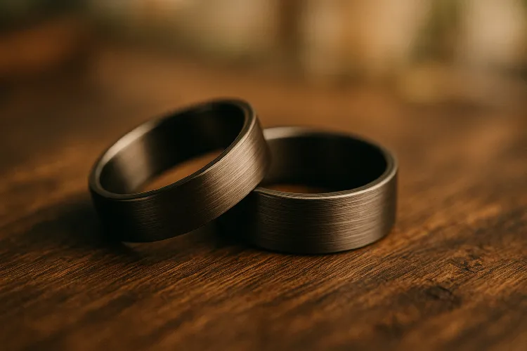 Display of a brushed texture wedding ring Display of a brushed texture wedding ring