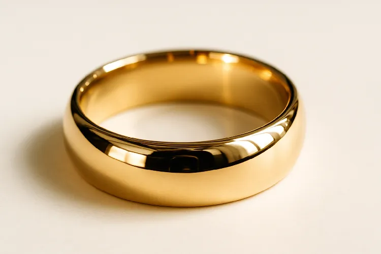 A close-up of a golden ring with mirror-like high-gloss treatment A close-up of a golden ring with mirror-like high-gloss treatment