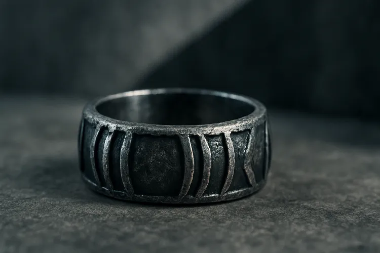 The silver ring with an antique oxidation process has a retro atmosphere The silver ring with an antique oxidation process has a retro atmosphere