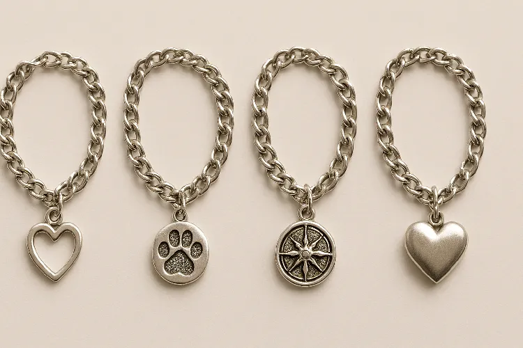 Personalized charm bracelets with meaningful symbols like hearts and paw prints Personalized charm bracelets with meaningful symbols like hearts and paw prints