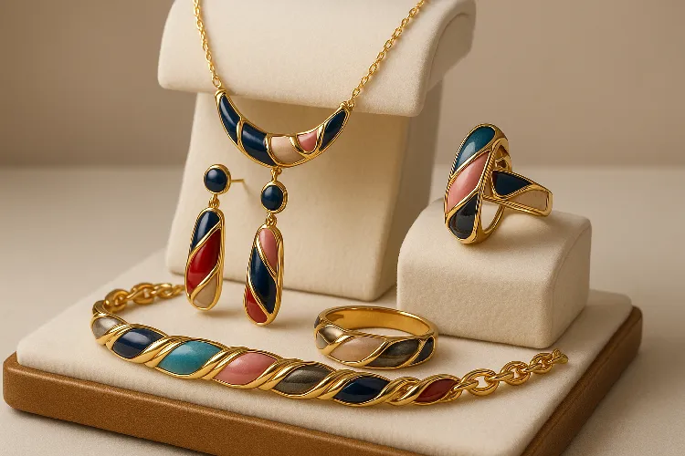 A perfect enamel-filled jewelry set, highlighting creativity and high-end design A perfect enamel-filled jewelry set, highlighting creativity and high-end design