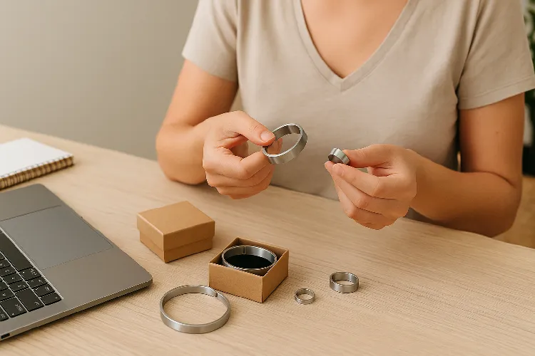 The scene of small brands choosing stainless steel samples for their workdesks The scene of small brands choosing stainless steel samples for their workdesks