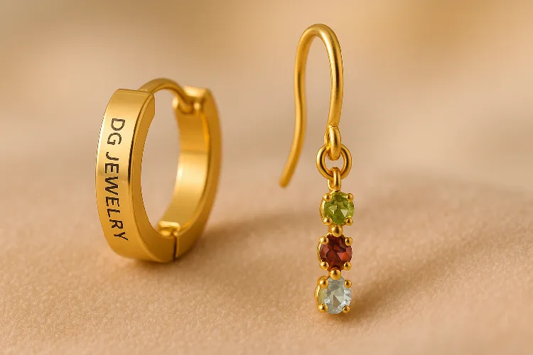 Engraved and charm-accented stainless steel earrings Engraved and charm-accented stainless steel earrings