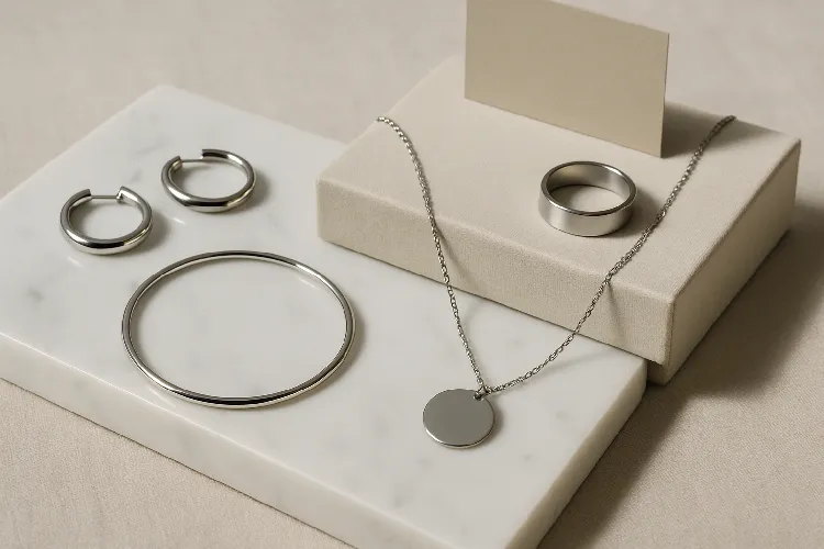 A simple stainless steel jewelry combination diagram for brand display A simple stainless steel jewelry combination diagram for brand display