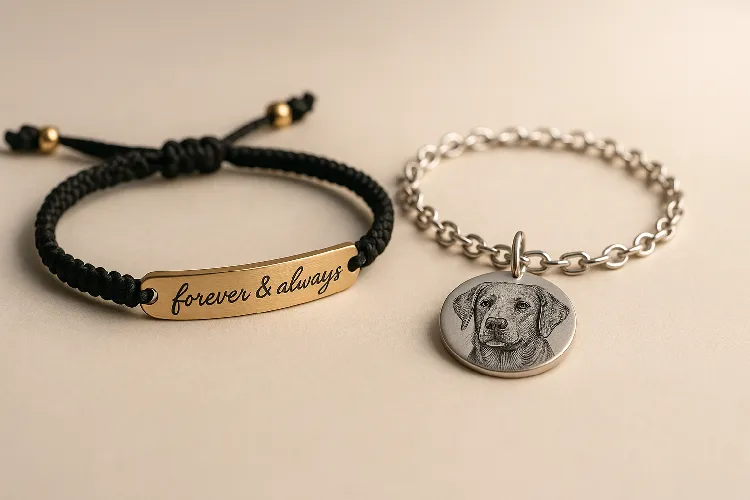 Display of personalized custom bracelets and pet pendants Display of personalized custom bracelets and pet pendants