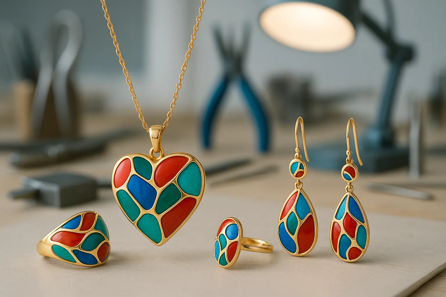 The color and creative display of custom enamel-filled jewelry