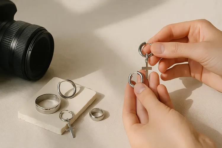 Simple stainless steel jewelry shooting and marketing scenes Simple stainless steel jewelry shooting and marketing scenes