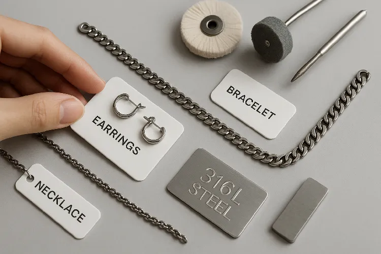 Stainless steel jewelry samples and raw material display pictures Stainless steel jewelry samples and raw material display pictures