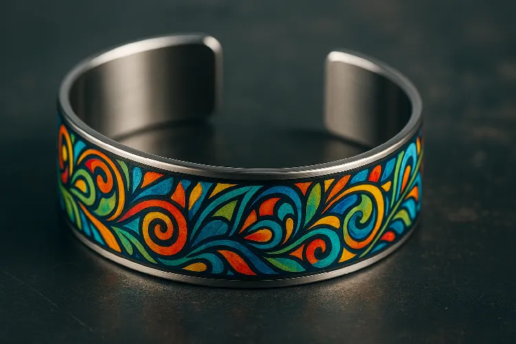 A stainless steel bracelet with enamel color and UV printing design A stainless steel bracelet with enamel color and UV printing design