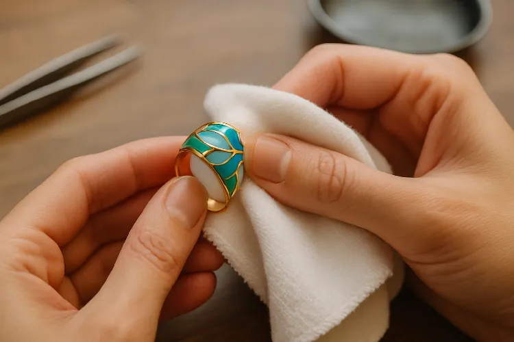 The process of jewelry maintenance, demonstrating the cleaning and maintenance of enamel jewelry The process of jewelry maintenance, demonstrating the cleaning and maintenance of enamel jewelry