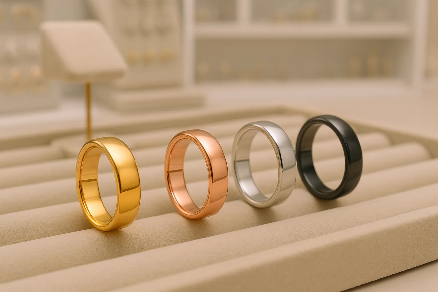 A variety of color displays of custom-electroplated jewelry