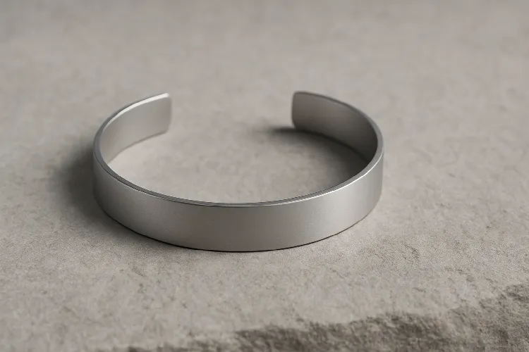 A matte silver bracelet in a modern minimalist style A matte silver bracelet in a modern minimalist style