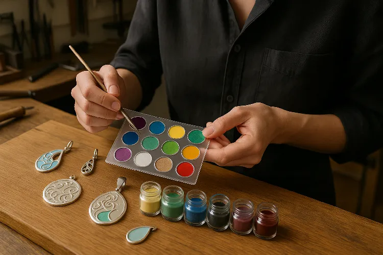 Jewelry designers adjusted the enamel color samples and optimized the design details Jewelry designers adjusted the enamel color samples and optimized the design details