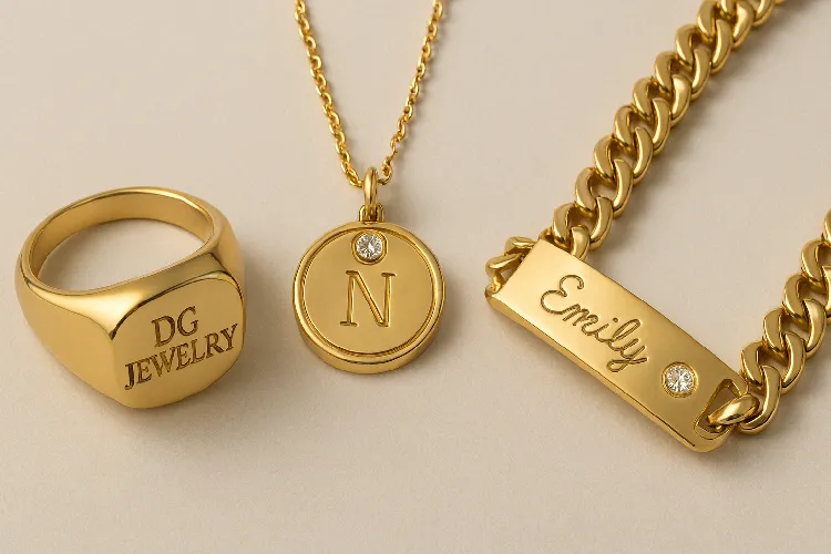 Beautifully arranged personalized jewelry pieces, reflecting custom design and craftsmanship Beautifully arranged personalized jewelry pieces, reflecting custom design and craftsmanship