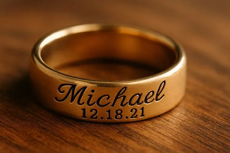Engraved ring featuring a name and date for a personalized touch Engraved ring featuring a name and date for a personalized touch
