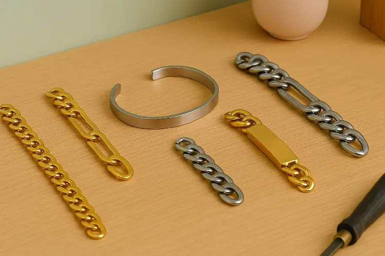 Collection of stainless steel bracelets: chain, cuff, ID, and link styles for customization Collection of stainless steel bracelets: chain, cuff, ID, and link styles for customization