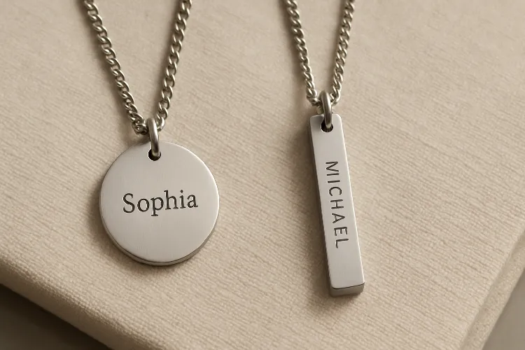 Custom display picture of round plate and strip pendant necklace Custom display picture of round plate and strip pendant necklace